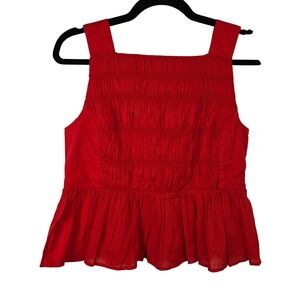 J.Crew Red Smocked Peplum Tank Top Square Neck Cotton Sleeveless Blouse Size 6
